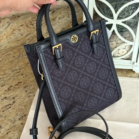 New tory burch MINI T MONOGRAM TOTE black